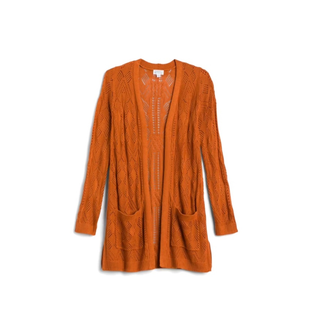 Cecily Pointelle Open Duster Cardigan Burnt Orange